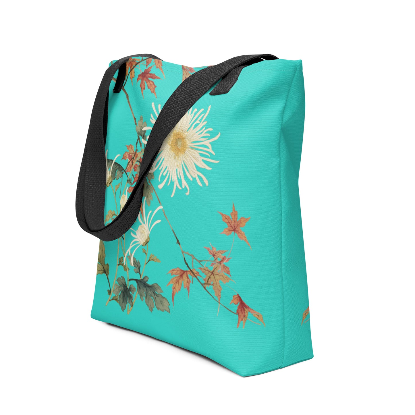 The Spirit of Flowers in Twelve Months｜Blooming Chrysanthemum and Maple Leaves｜Tote bag｜Turquoise