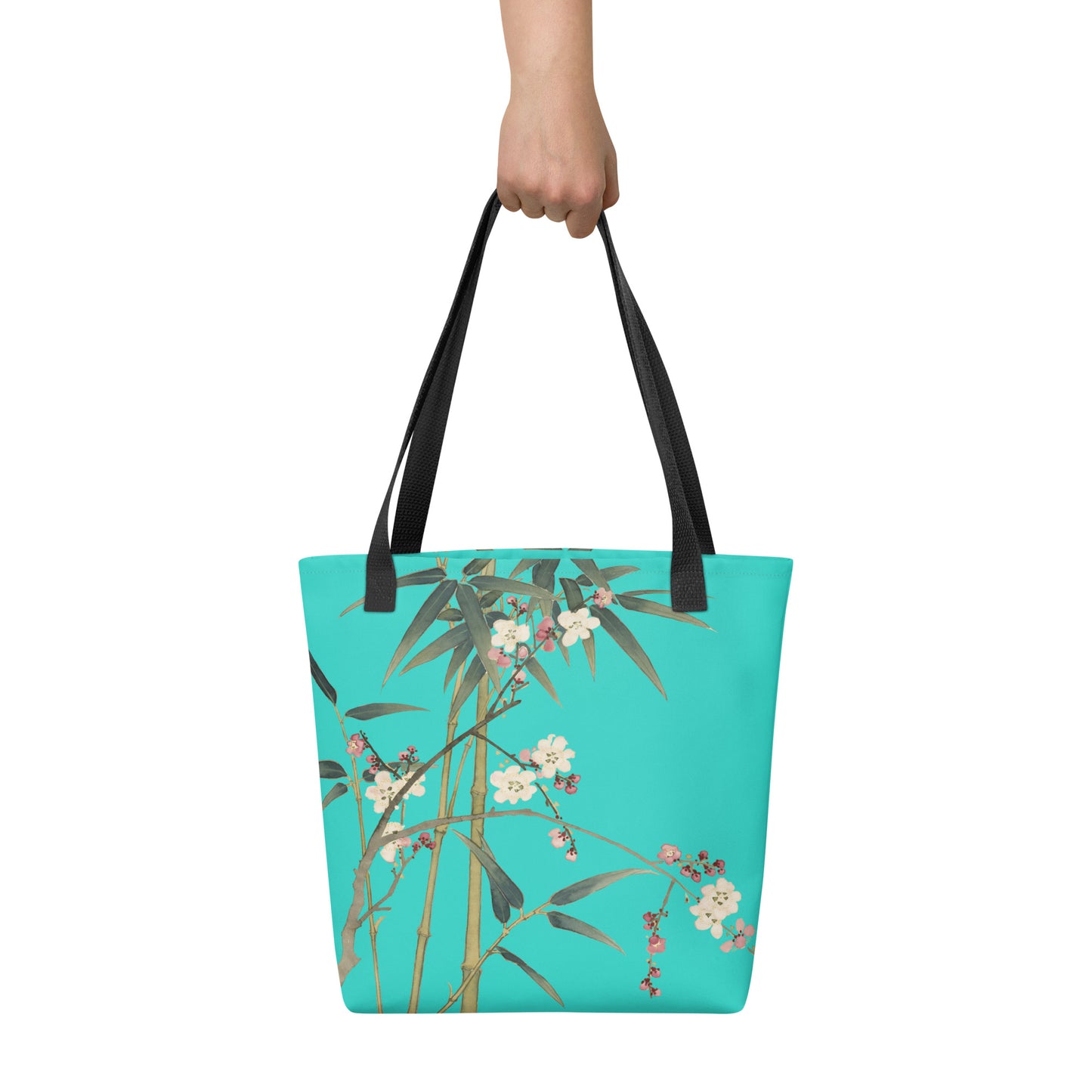 The Spirit of Flowers in Twelve Months｜Crimson Plum Blossom and Lush Green Bamboo｜Tote bag｜Turquoise