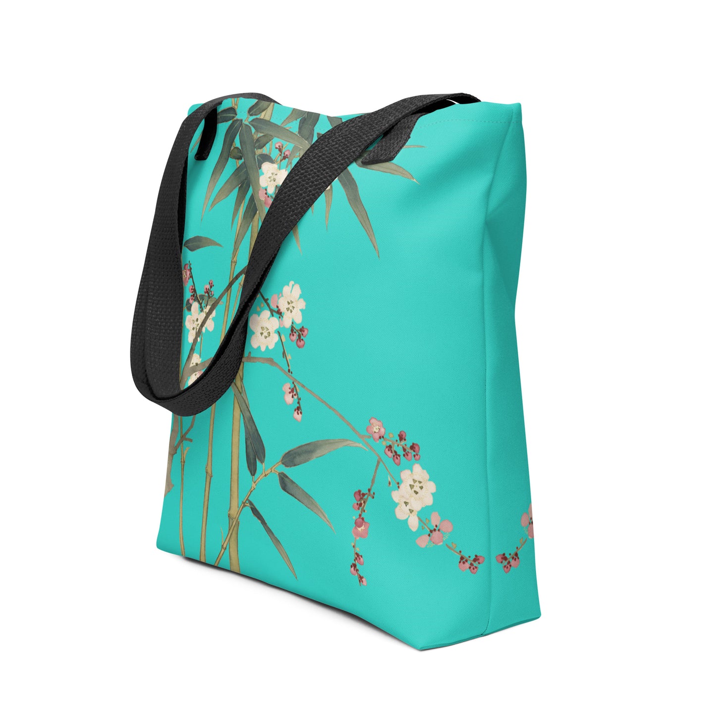 The Spirit of Flowers in Twelve Months｜Crimson Plum Blossom and Lush Green Bamboo｜Tote bag｜Turquoise