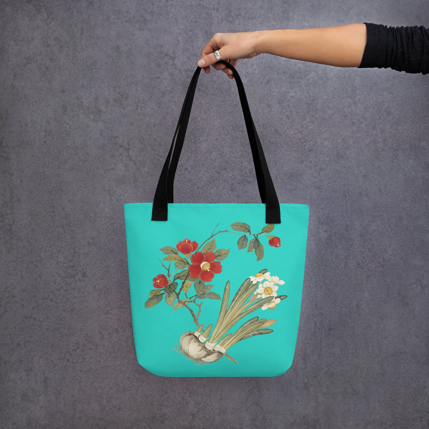 The Spirit of Flowers in Twelve Months｜Narcissus and Camelia in Bloom｜Tote bag｜Turquoise