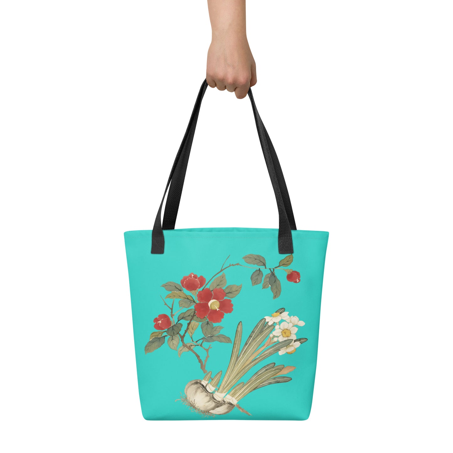 The Spirit of Flowers in Twelve Months｜Narcissus and Camelia in Bloom｜Tote bag｜Turquoise