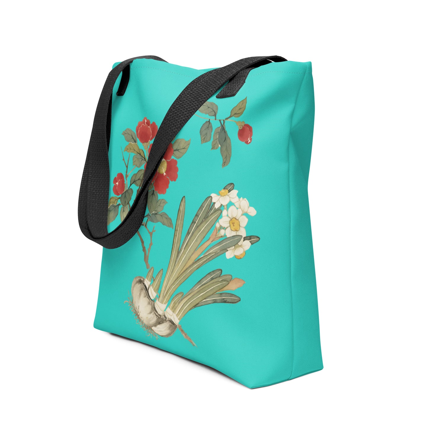 The Spirit of Flowers in Twelve Months｜Narcissus and Camelia in Bloom｜Tote bag｜Turquoise