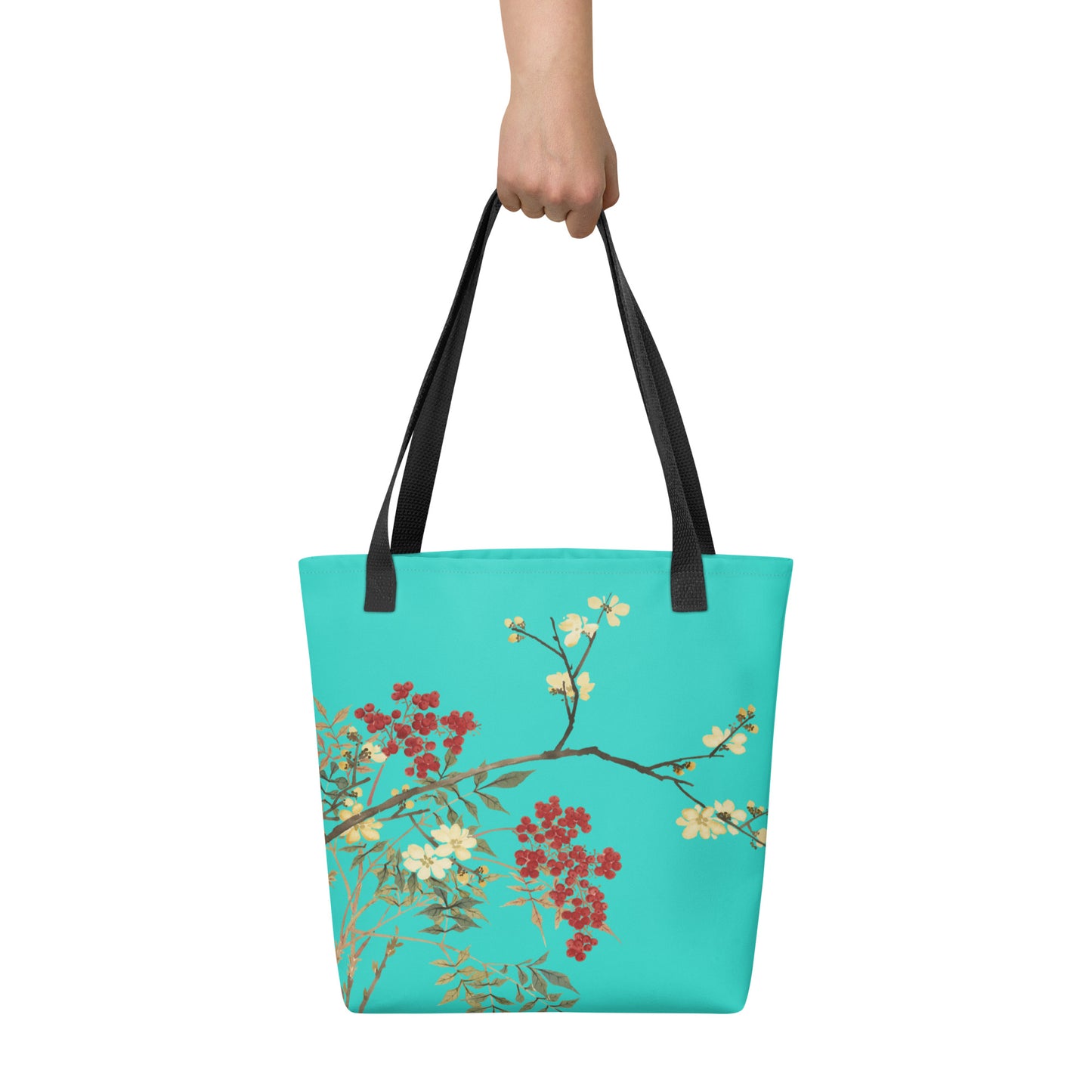 The Spirit of Flowers in Twelve Months｜Blooming Wintersweet and Heavenly Bamboo｜Tote bag｜Turquoise