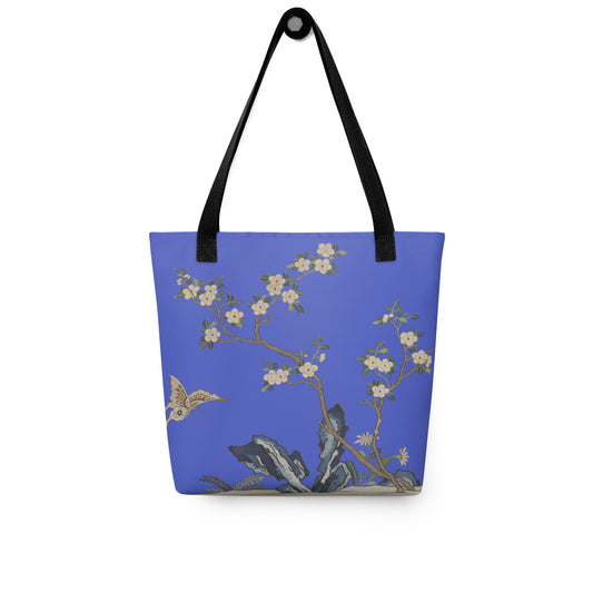 Kesi Flower Album｜White Plum Blossoms and Butterfly｜Tote bag｜Royal blue