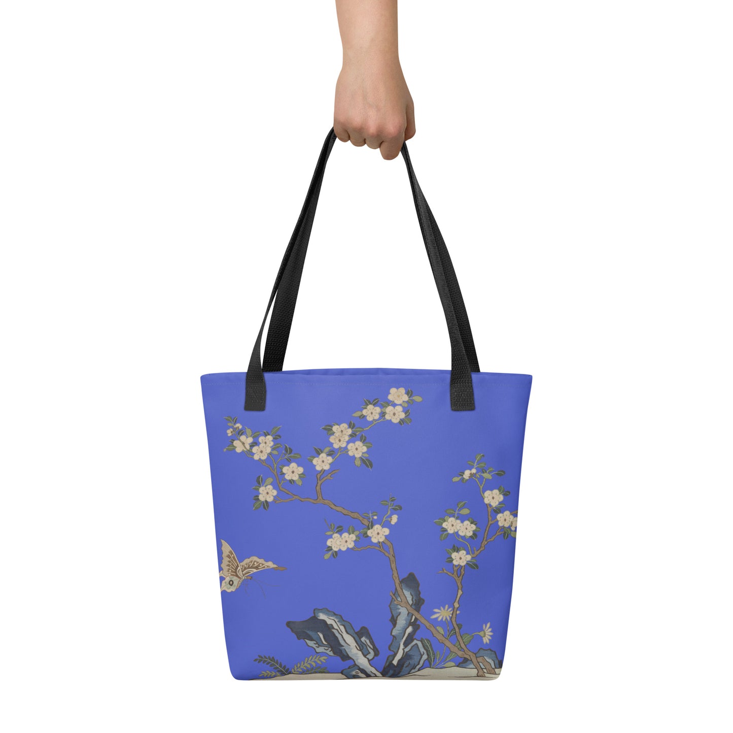 Kesi Flower Album｜White Plum Blossoms and Butterfly｜Tote bag｜Royal blue