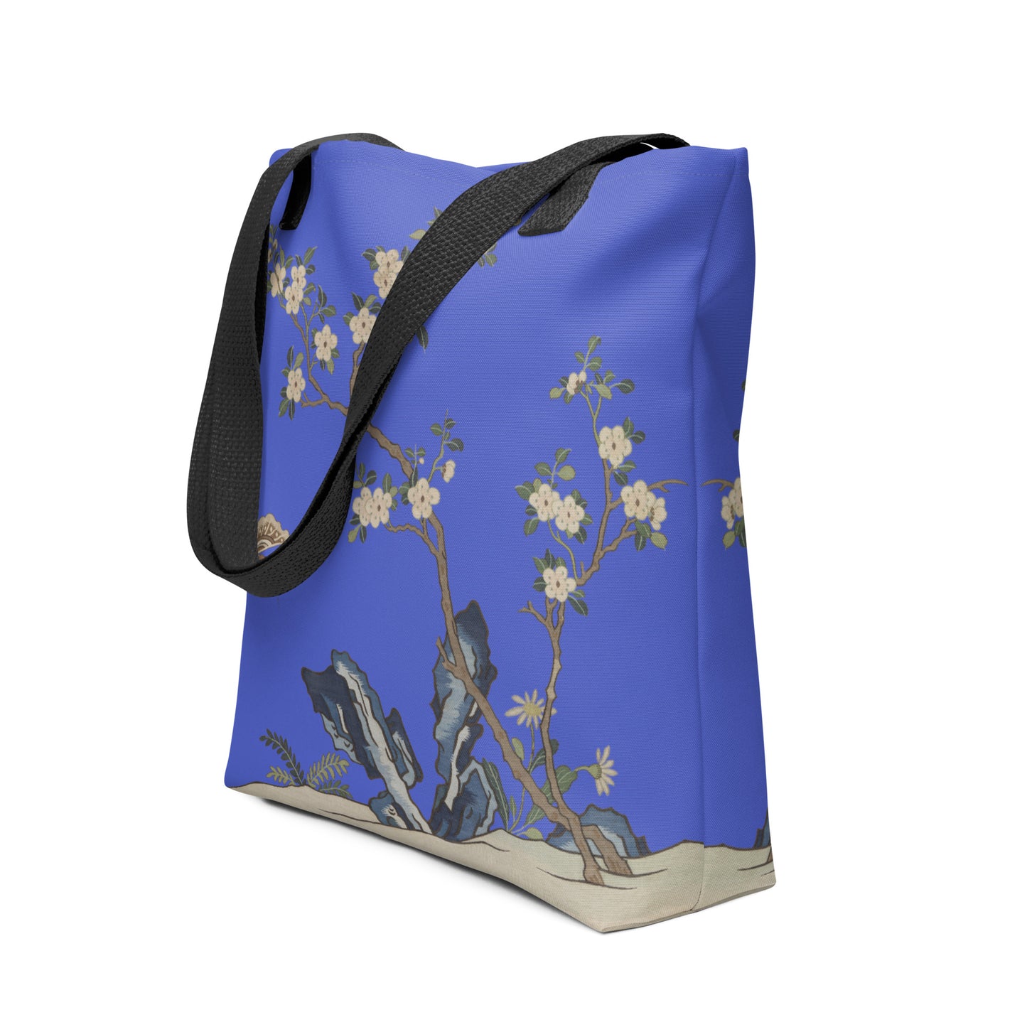 Kesi Flower Album｜White Plum Blossoms and Butterfly｜Tote bag｜Royal blue