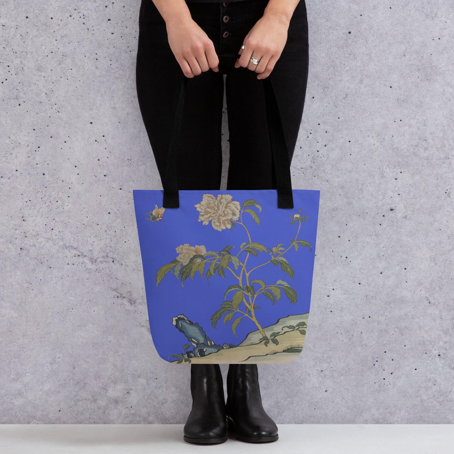 Kesi Flower Album｜Peonies and Butterfly｜Tote bag｜Royal blue