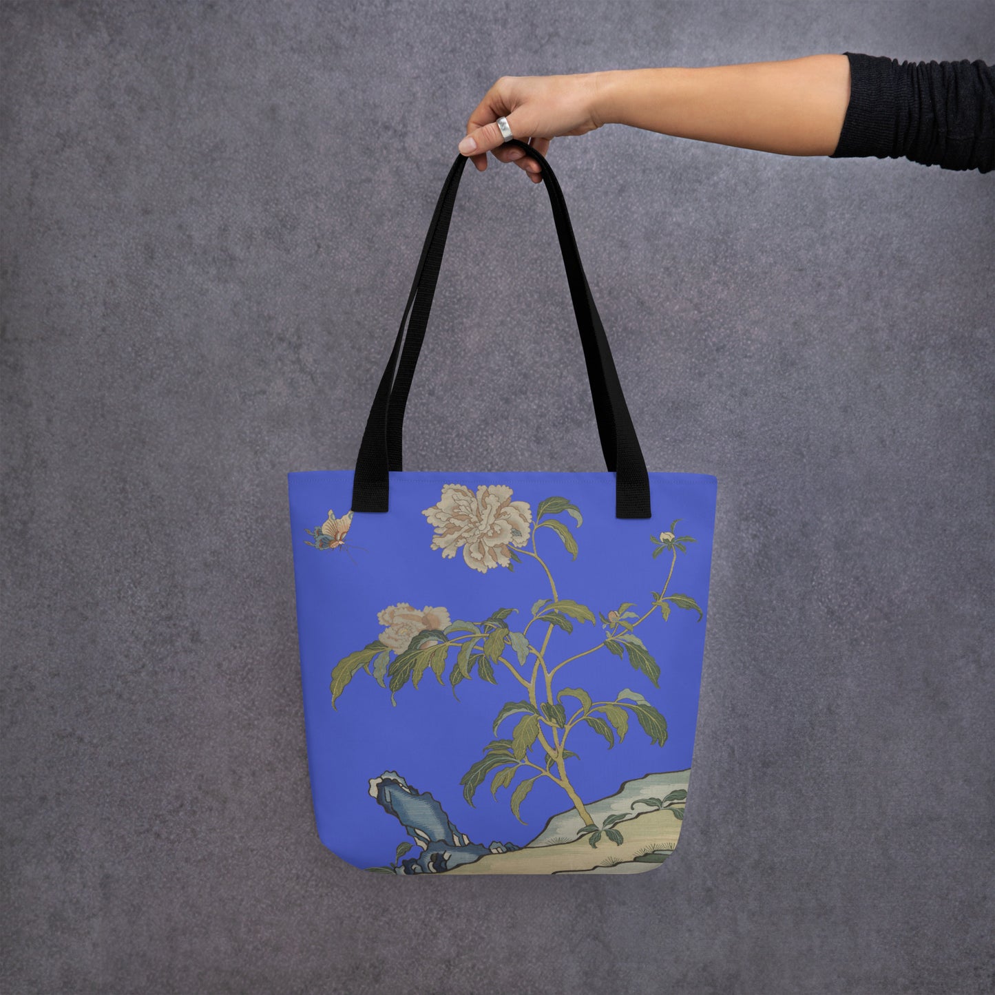 Kesi Flower Album｜Peonies and Butterfly｜Tote bag｜Royal blue