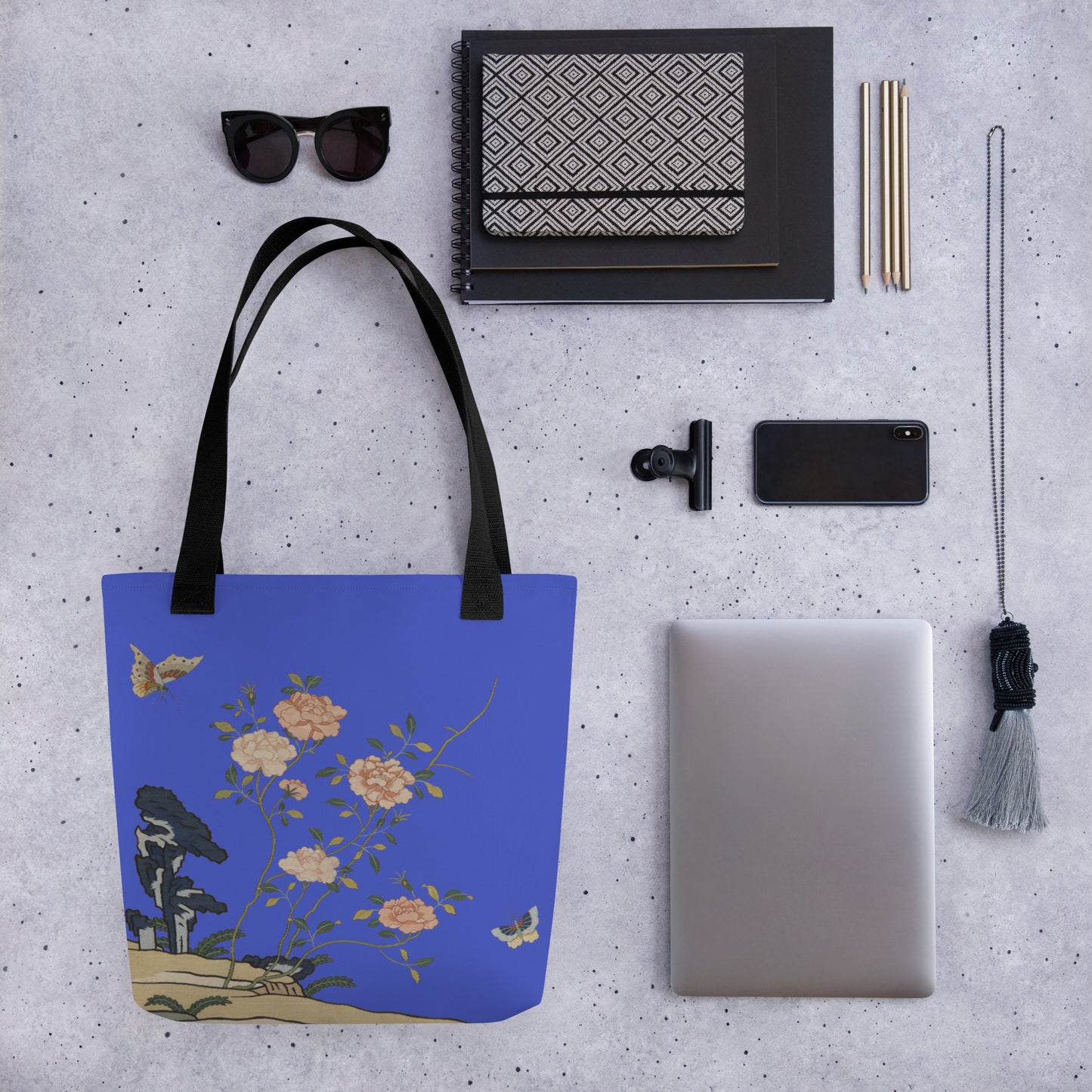 Kesi Flower Album｜Red Roses｜Tote bag｜Royal blue