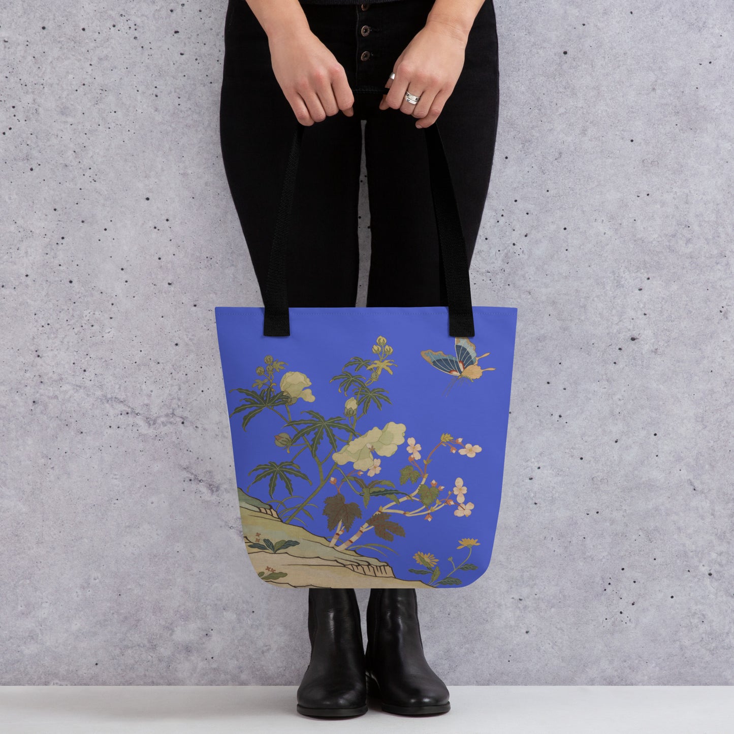 Kesi Flower Album｜Hibiscus and Begonia Blossoms｜Tote bag｜Royal blue