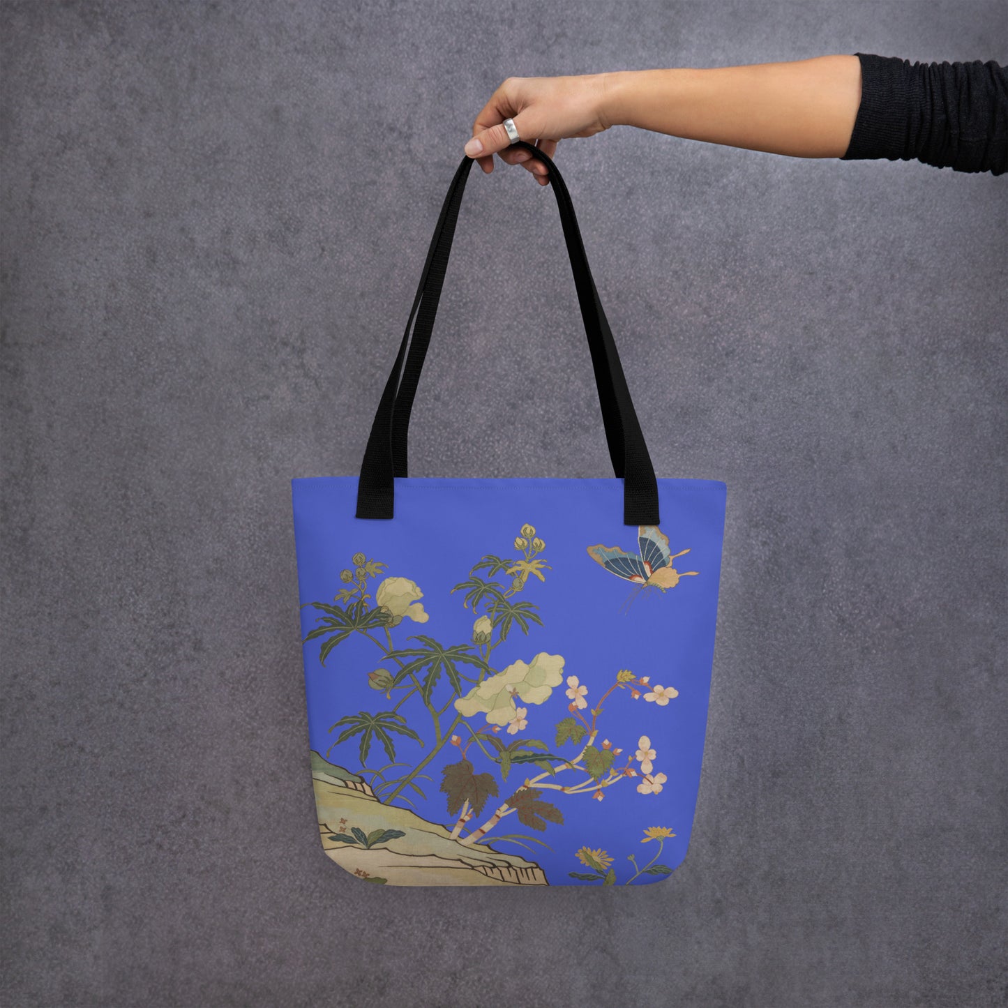 Kesi Flower Album｜Hibiscus and Begonia Blossoms｜Tote bag｜Royal blue