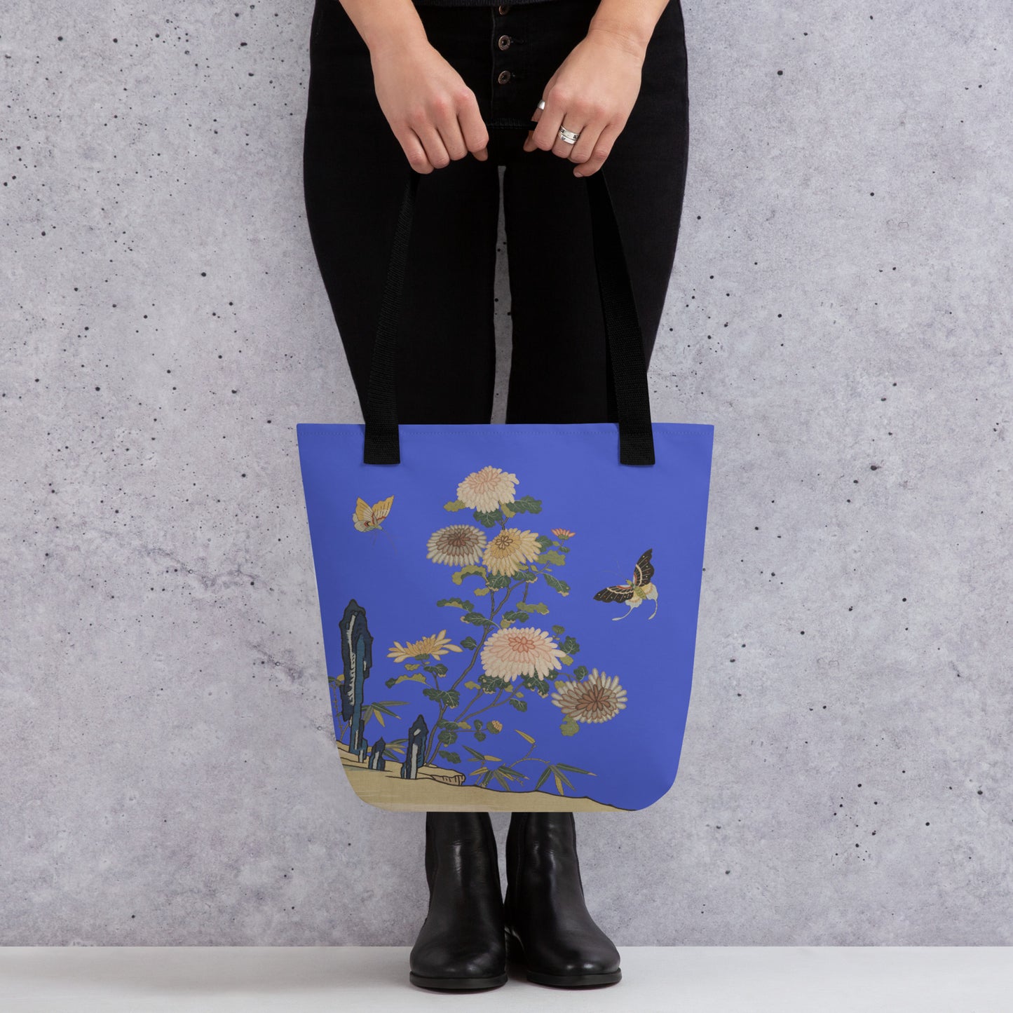 Kesi Flower Album｜Chrysanthemums and Butterflies｜Tote bag｜Royal blue