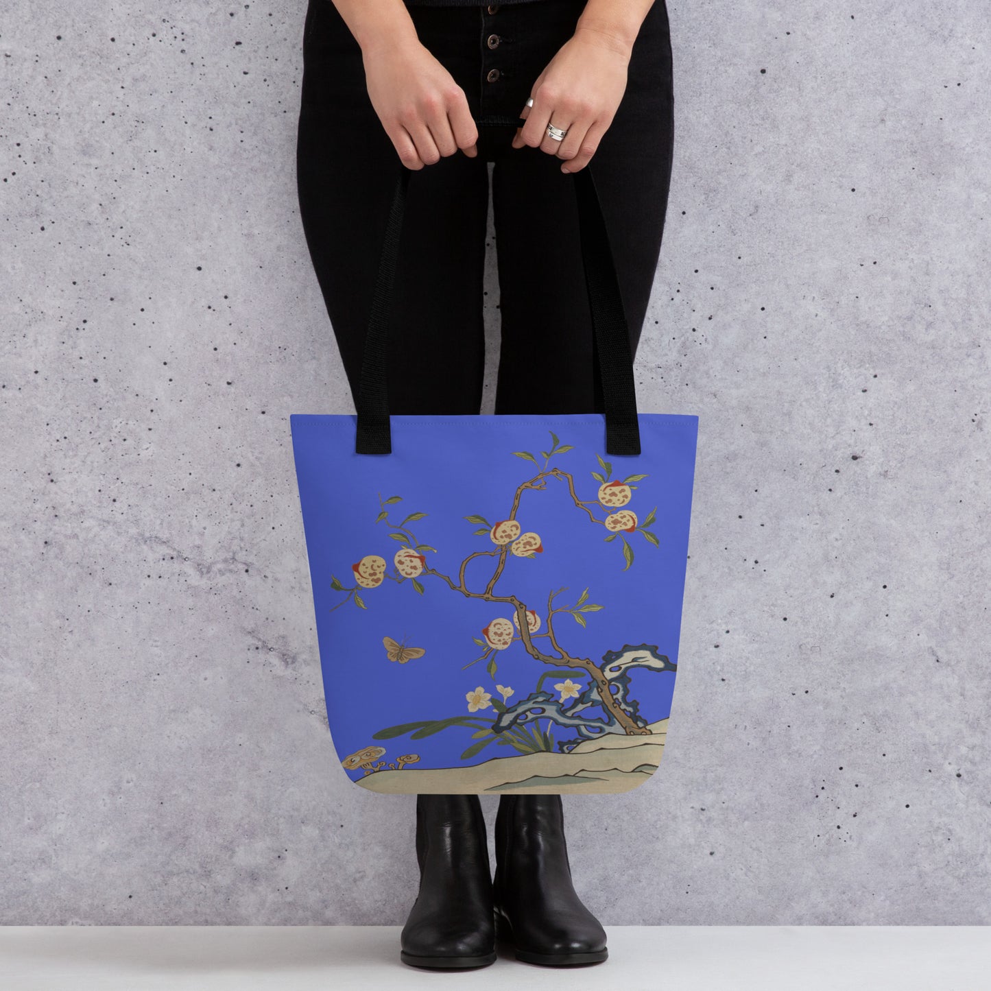 Kesi Flower Album｜Narcissus and Peaches｜Tote bag｜Royal blue