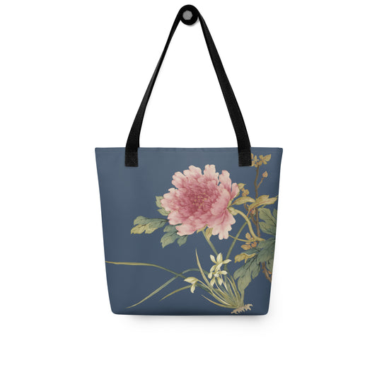 The Spirit of Flowers in Twelve Months｜Orchid and Tree Peony in Bloom｜Tote bag｜Dark blue