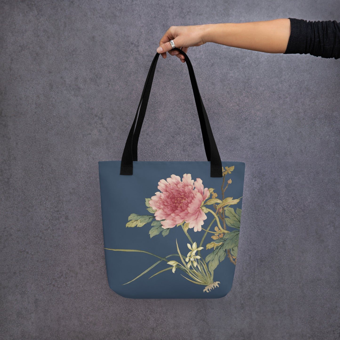 The Spirit of Flowers in Twelve Months｜Orchid and Tree Peony in Bloom｜Tote bag｜Dark blue