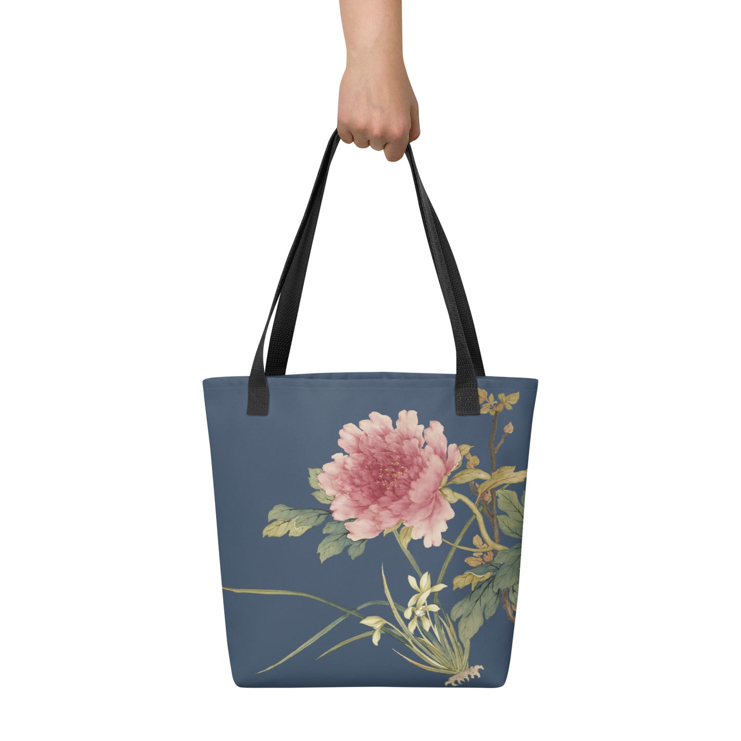 The Spirit of Flowers in Twelve Months｜Orchid and Tree Peony in Bloom｜Tote bag｜Dark blue