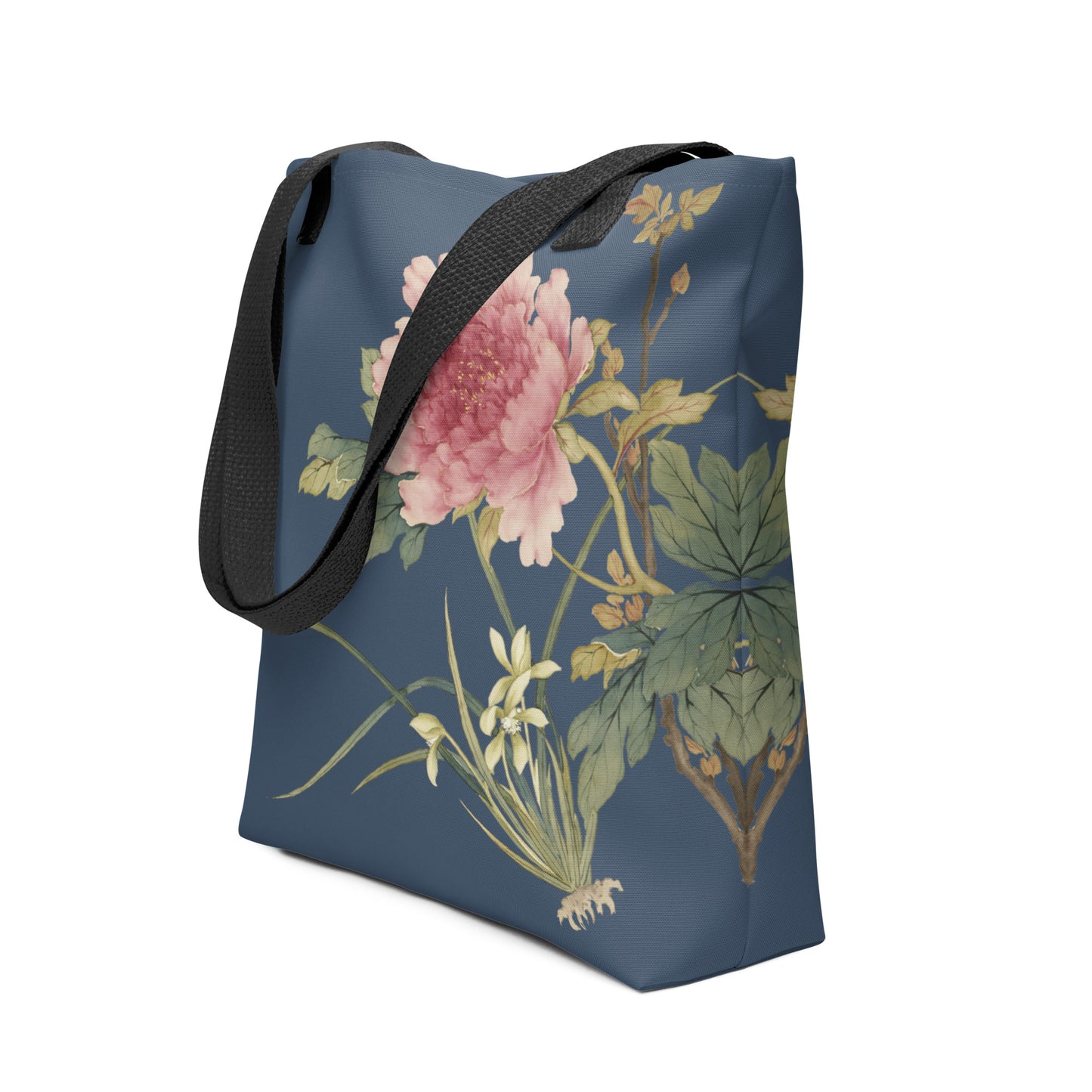 The Spirit of Flowers in Twelve Months｜Orchid and Tree Peony in Bloom｜Tote bag｜Dark blue