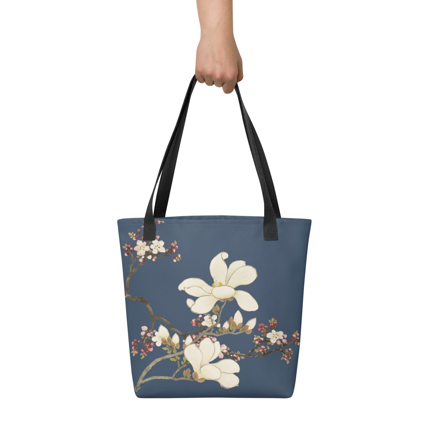 12月の花神様｜Apricot and Lily Magnolia in Blossom｜トートバッグ｜Dark blue