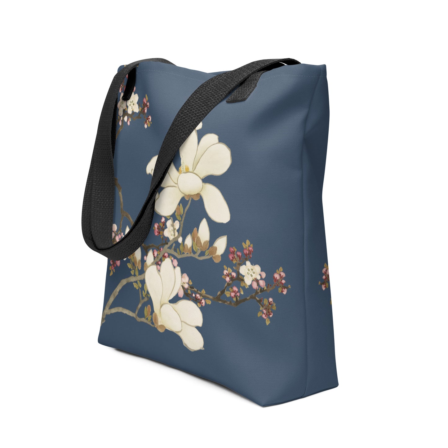 The Spirit of Flowers in Twelve Months｜Apricot and Lily Magnolia in Blossom｜Tote bag｜Dark blue