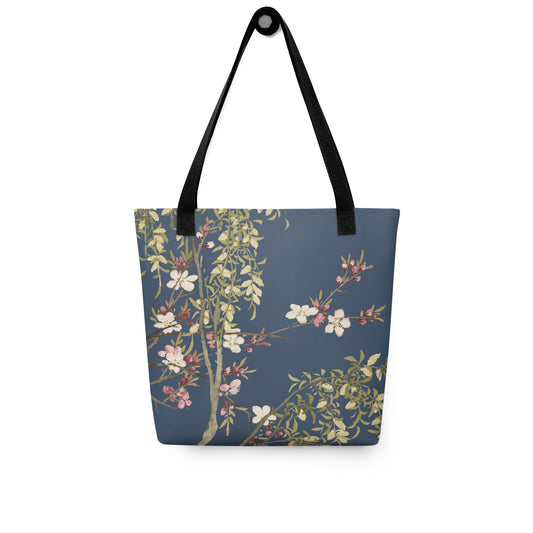 The Spirit of Flowers in Twelve Months｜Willow and Peach Blossom｜Tote bag｜Dark blue