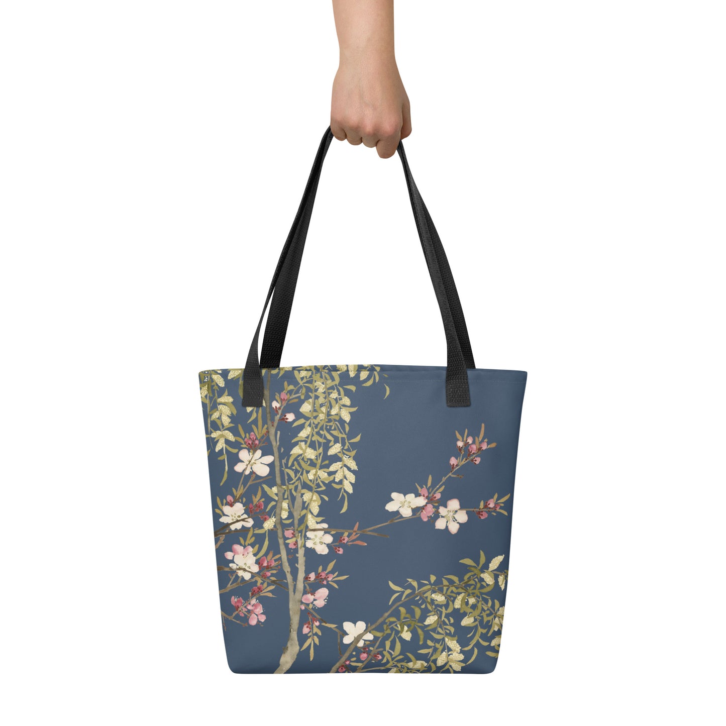 The Spirit of Flowers in Twelve Months｜Willow and Peach Blossom｜Tote bag｜Dark blue