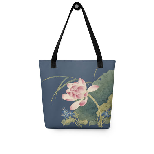 The Spirit of Flowers in Twelve Months｜Lotus in Bloom｜Tote bag｜Dark blue