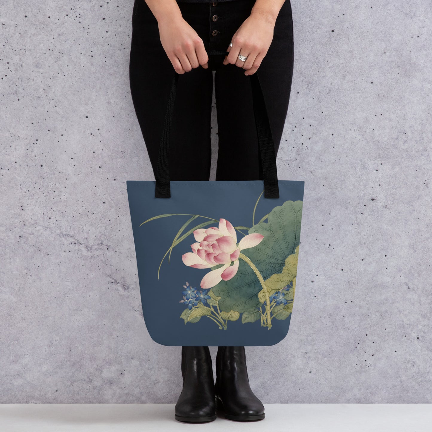 The Spirit of Flowers in Twelve Months｜Lotus in Bloom｜Tote bag｜Dark blue