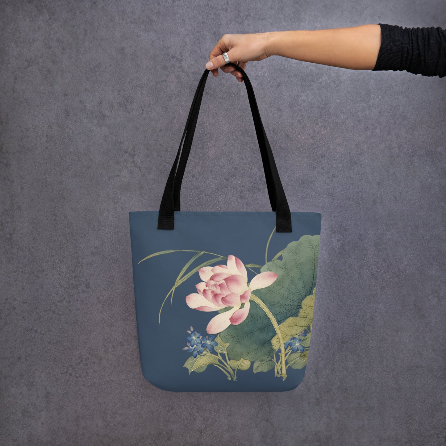 The Spirit of Flowers in Twelve Months｜Lotus in Bloom｜Tote bag｜Dark blue