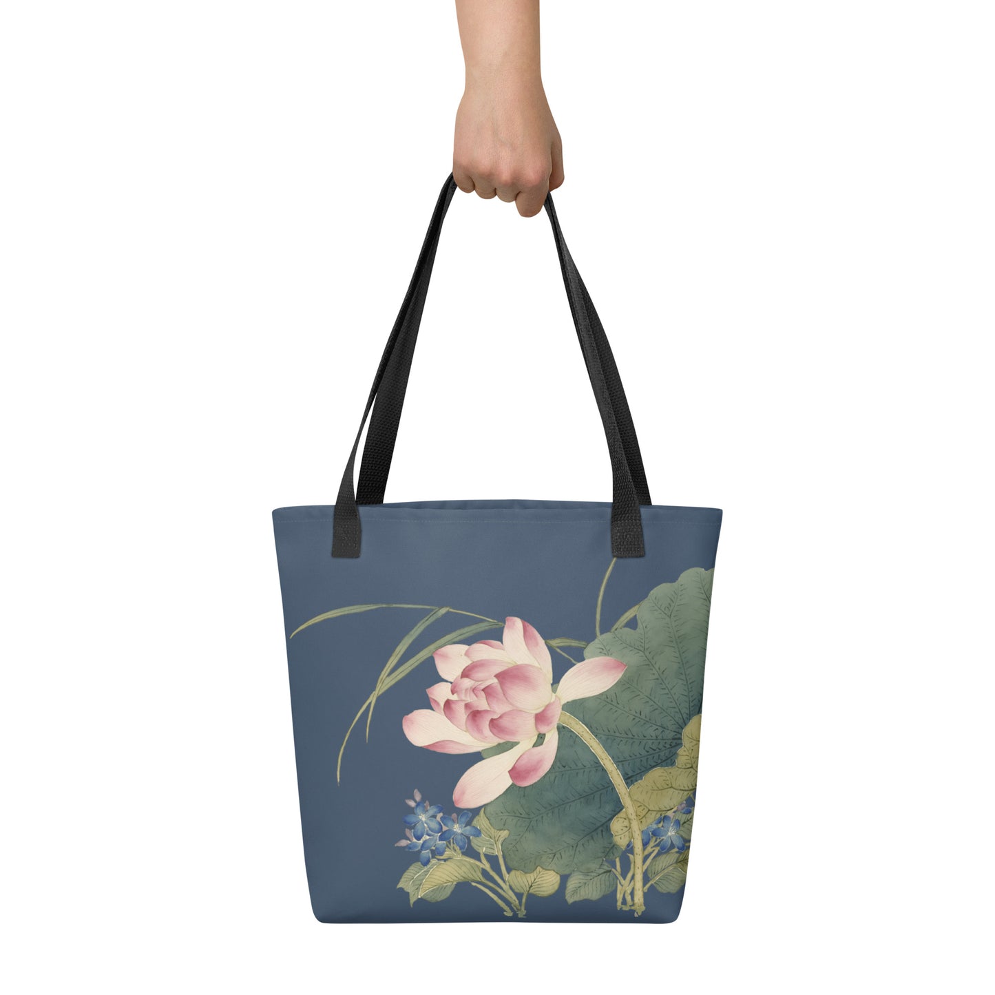 The Spirit of Flowers in Twelve Months｜Lotus in Bloom｜Tote bag｜Dark blue