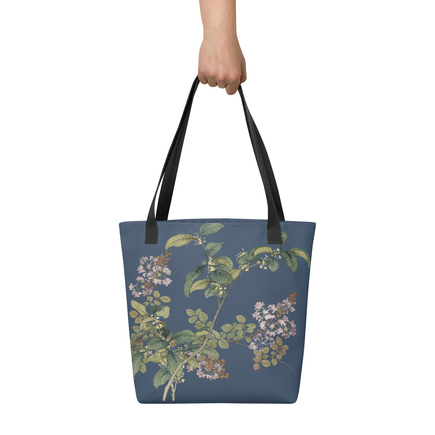 The Spirit of Flowers in Twelve Months｜Osmanthus and Crape Myrtle in Bloom｜Tote bag｜Dark blue