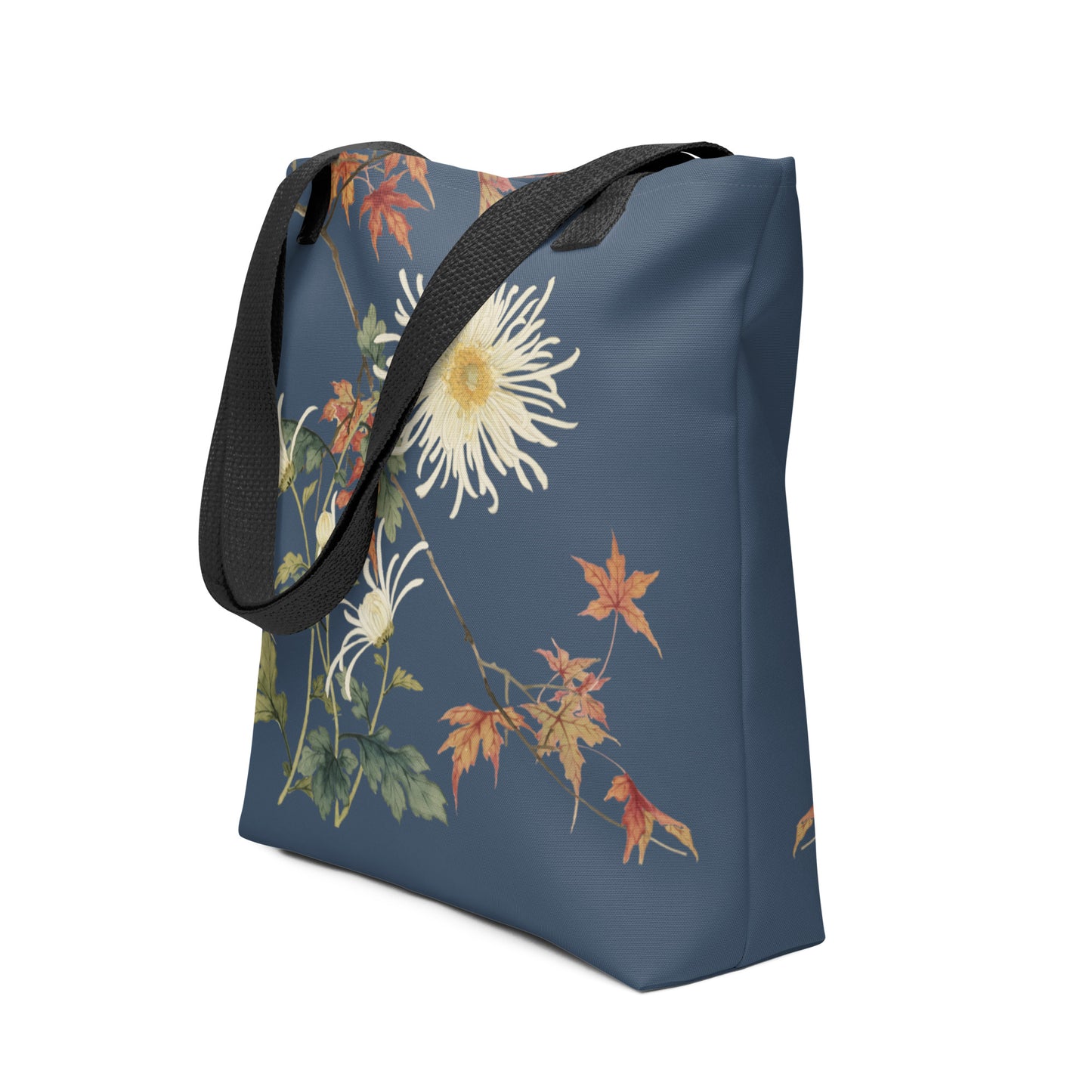 The Spirit of Flowers in Twelve Months｜Blooming Chrysanthemum and Maple Leaves｜Tote bag｜Dark blue