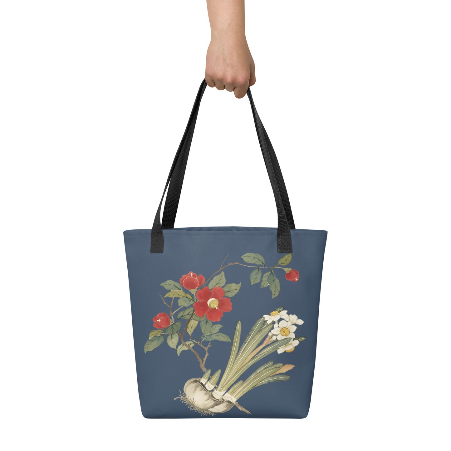 The Spirit of Flowers in Twelve Months｜Narcissus and Camelia in Bloom｜Tote bag｜Dark blue