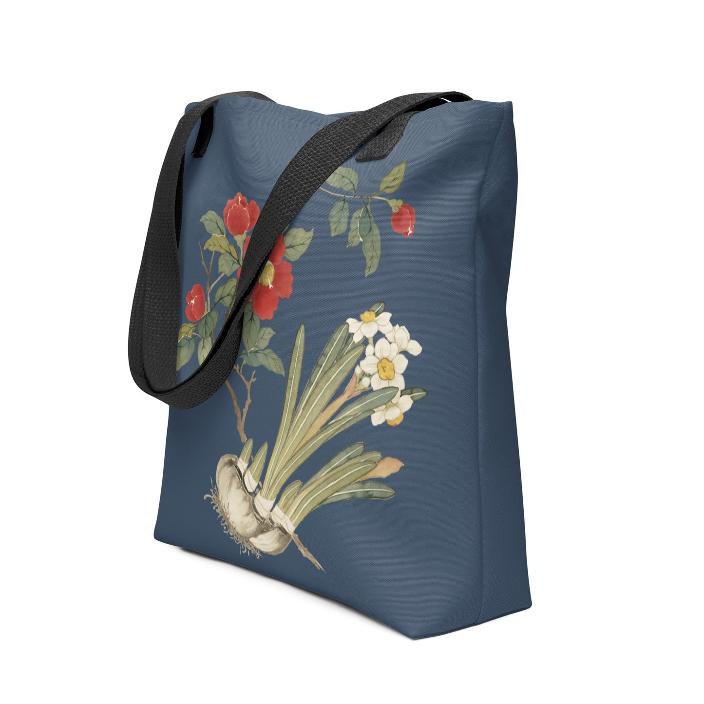 The Spirit of Flowers in Twelve Months｜Narcissus and Camelia in Bloom｜Tote bag｜Dark blue