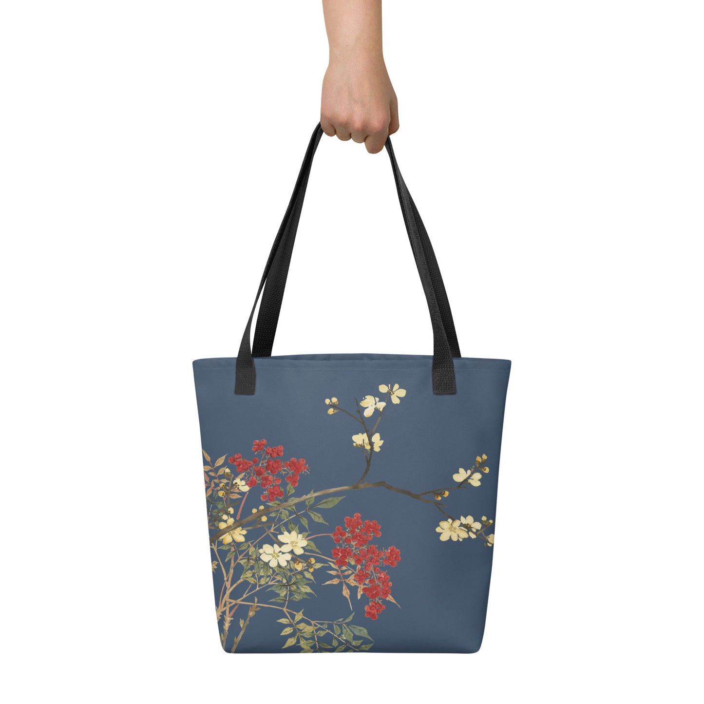 The Spirit of Flowers in Twelve Months｜Blooming Wintersweet and Heavenly Bamboo｜Tote bag｜Dark blue