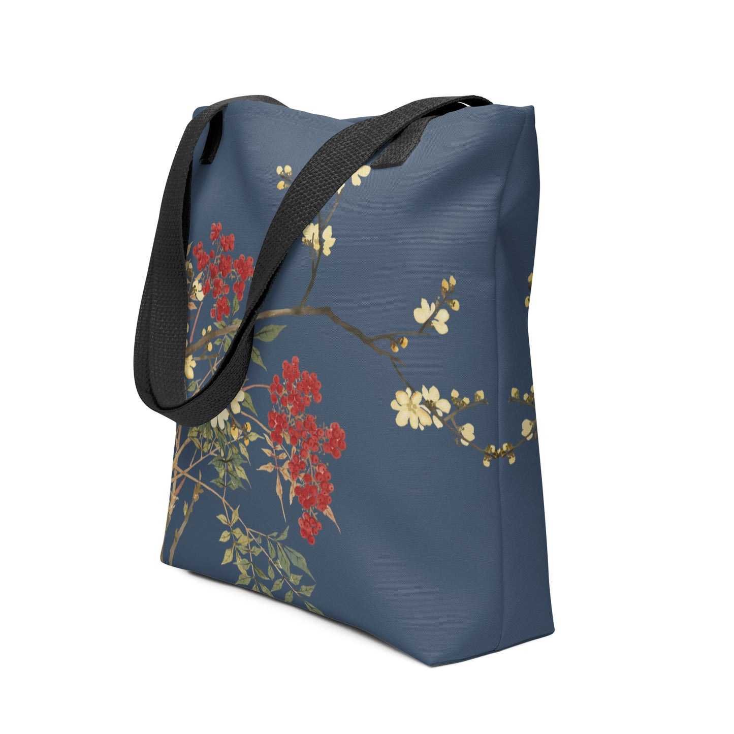 The Spirit of Flowers in Twelve Months｜Blooming Wintersweet and Heavenly Bamboo｜Tote bag｜Dark blue