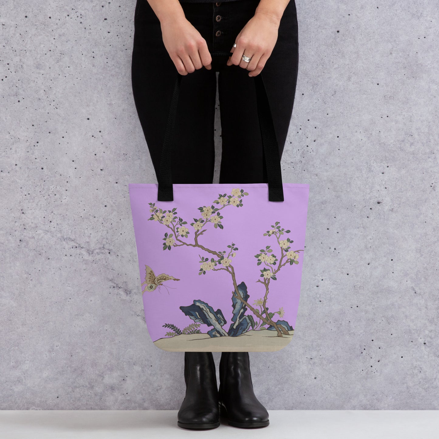 Kesi Flower Album｜White Plum Blossoms and Butterfly｜Tote bag｜Lilac