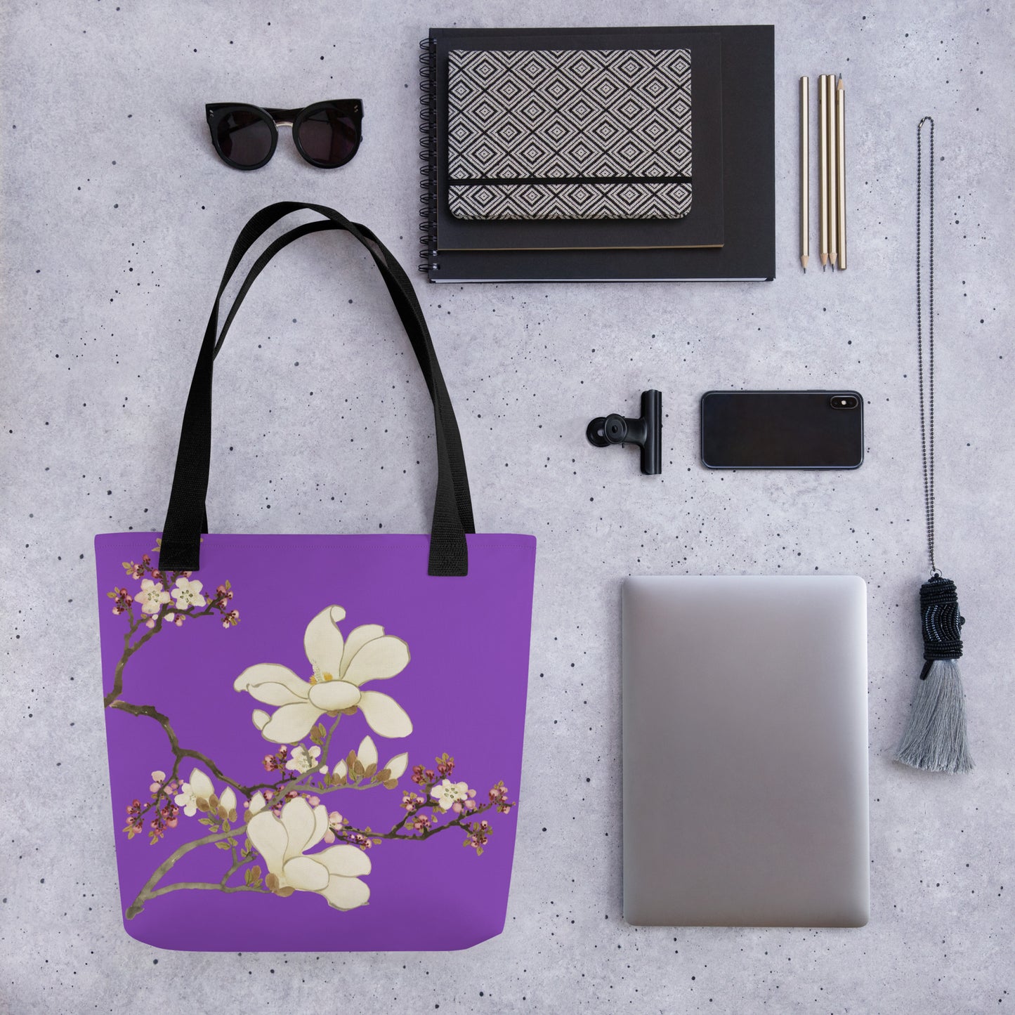 The Spirit of Flowers in Twelve Months｜Apricot and Lily Magnolia in Blossom｜Tote bag｜Purple