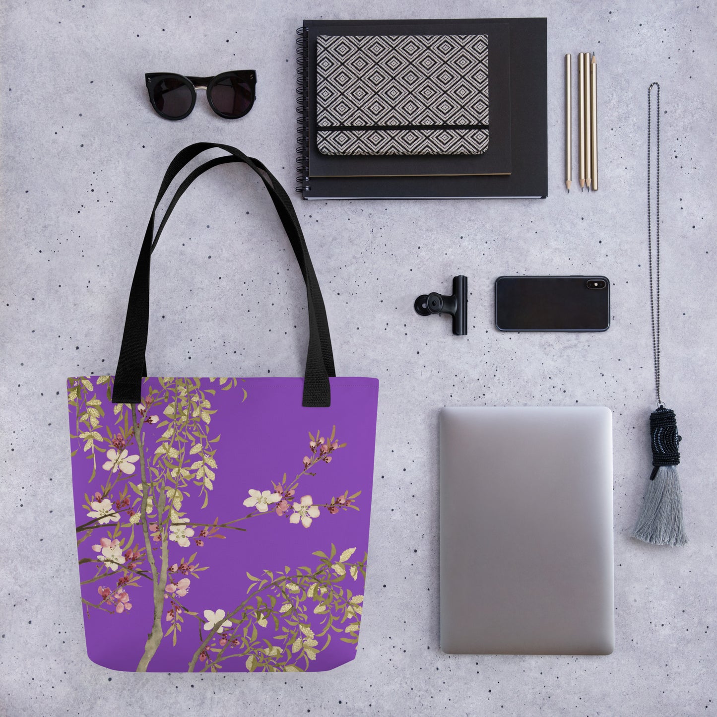 The Spirit of Flowers in Twelve Months｜Willow and Peach Blossom｜Tote bag｜Purple