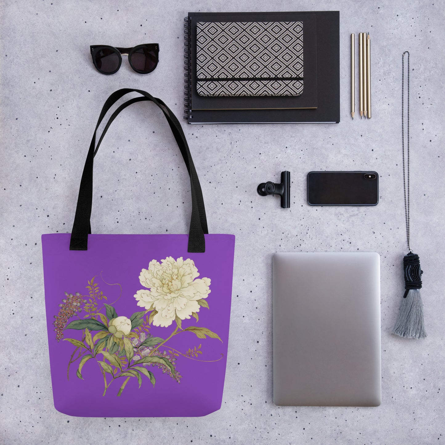 The Spirit of Flowers in Twelve Months｜Chinese Peony and Wisteria in Bloom｜Tote bag｜Purple