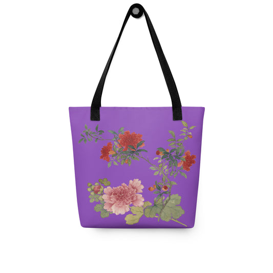 The Spirit of Flowers in Twelve Months｜Hollyhock and Pomegranate in Bloom｜Tote bag｜Purple