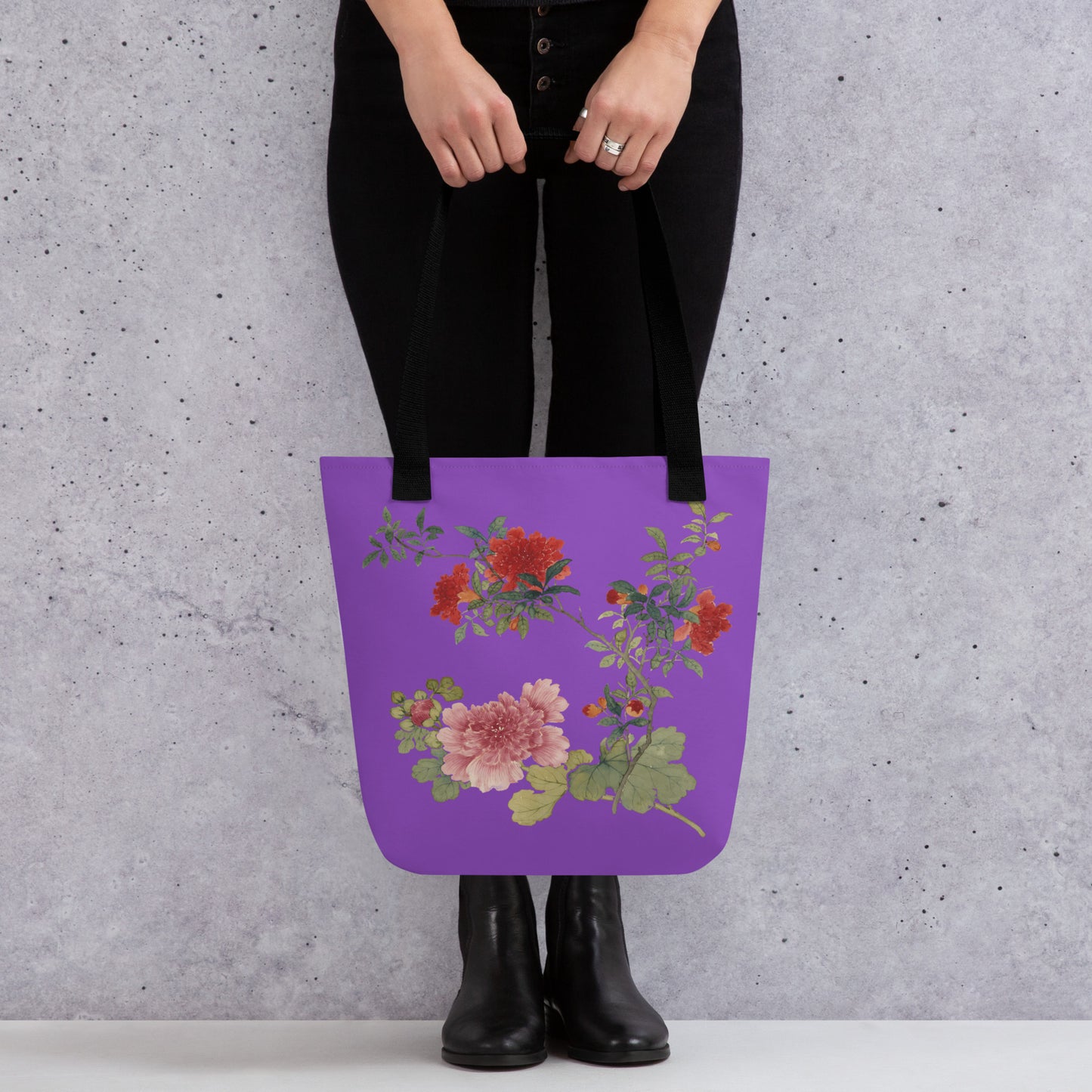 The Spirit of Flowers in Twelve Months｜Hollyhock and Pomegranate in Bloom｜Tote bag｜Purple