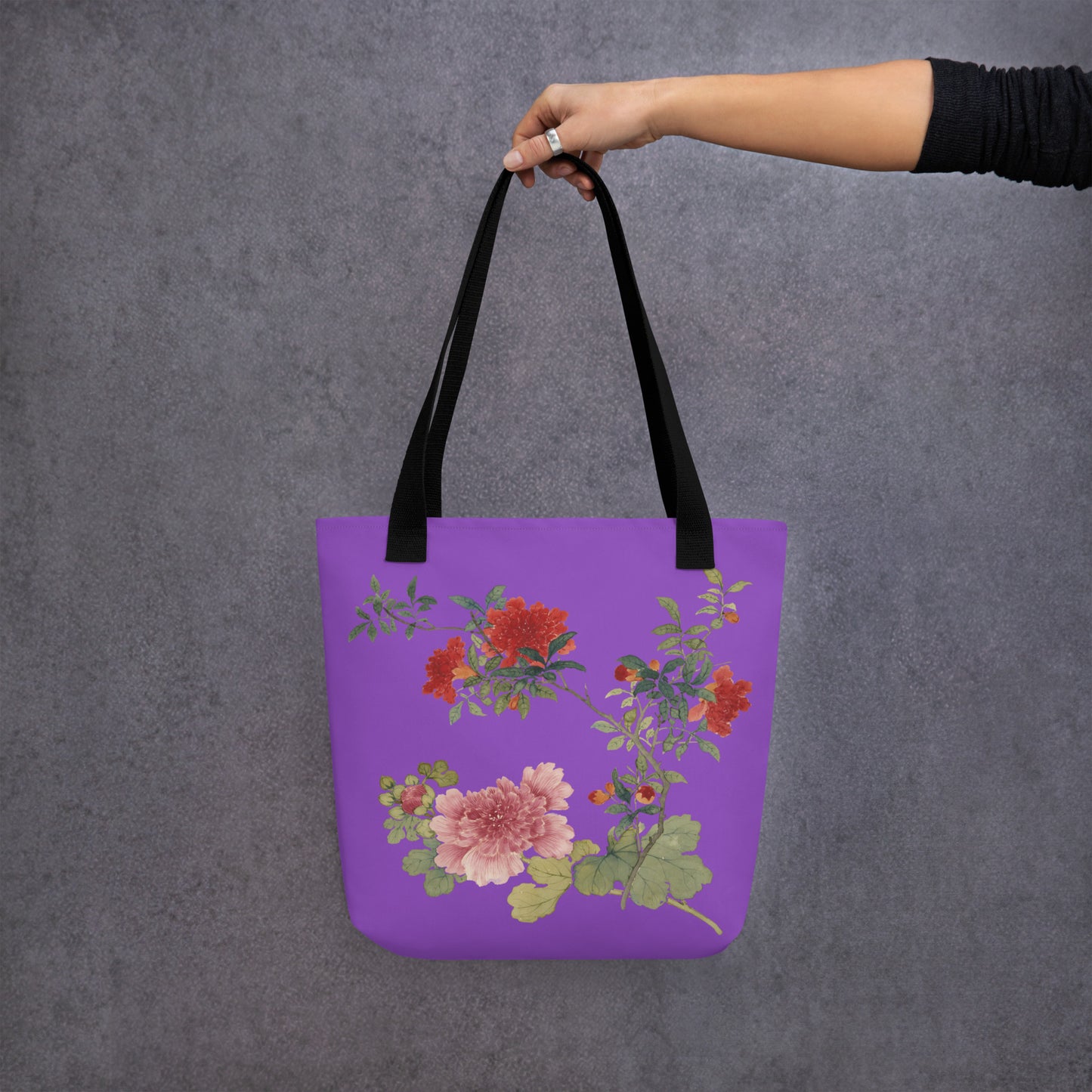 The Spirit of Flowers in Twelve Months｜Hollyhock and Pomegranate in Bloom｜Tote bag｜Purple