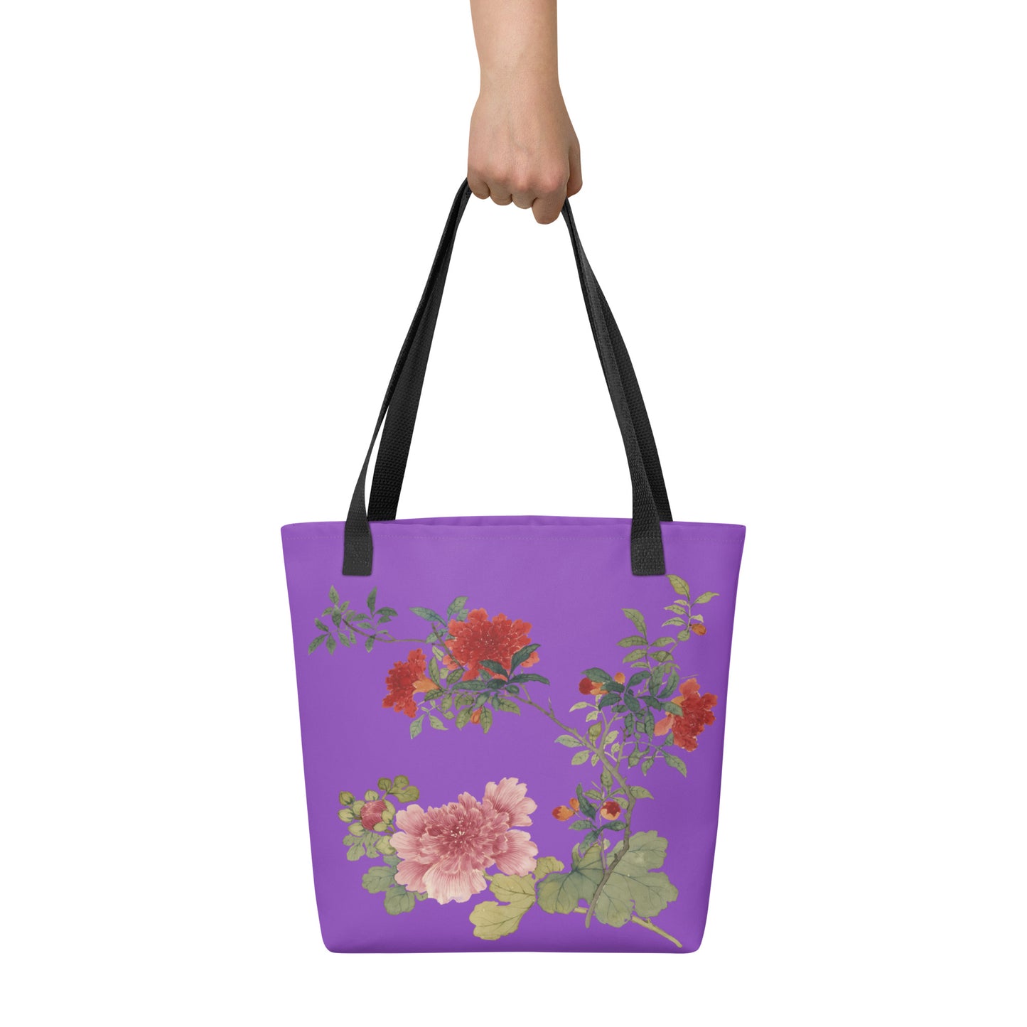 The Spirit of Flowers in Twelve Months｜Hollyhock and Pomegranate in Bloom｜Tote bag｜Purple