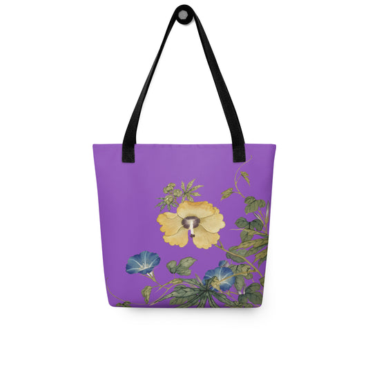 The Spirit of Flowers in Twelve Months｜Okra and White-edged Morning Glory in Bloom｜Tote bag｜Purple