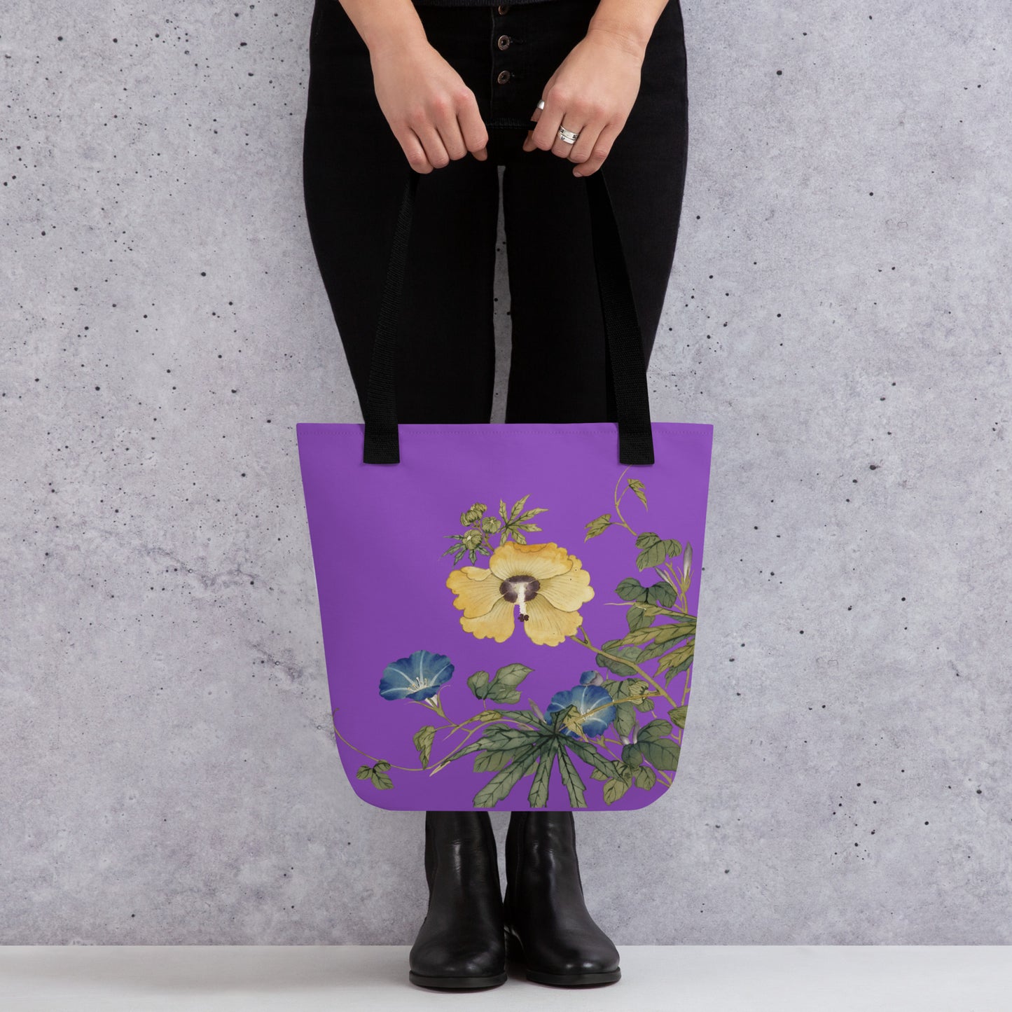 The Spirit of Flowers in Twelve Months｜Okra and White-edged Morning Glory in Bloom｜Tote bag｜Purple