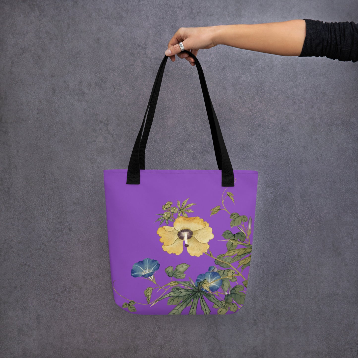 The Spirit of Flowers in Twelve Months｜Okra and White-edged Morning Glory in Bloom｜Tote bag｜Purple