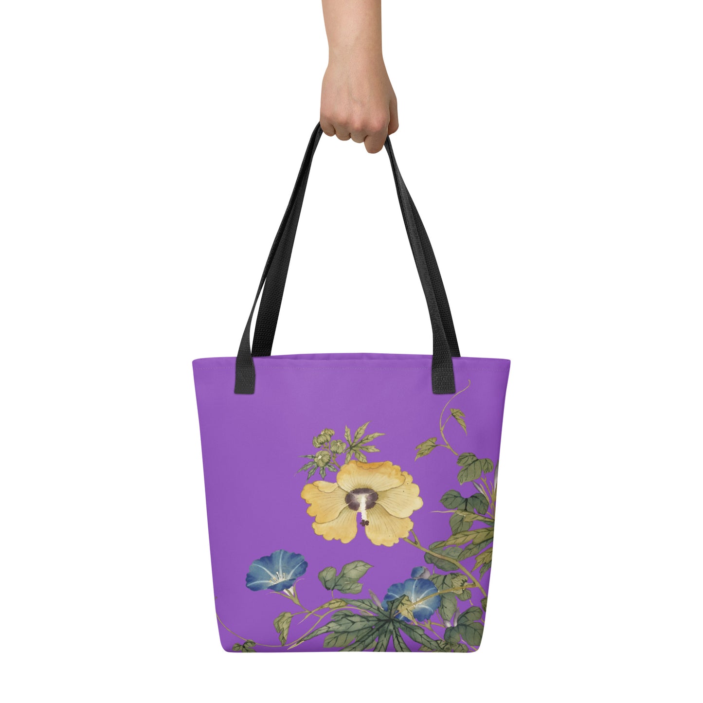 The Spirit of Flowers in Twelve Months｜Okra and White-edged Morning Glory in Bloom｜Tote bag｜Purple