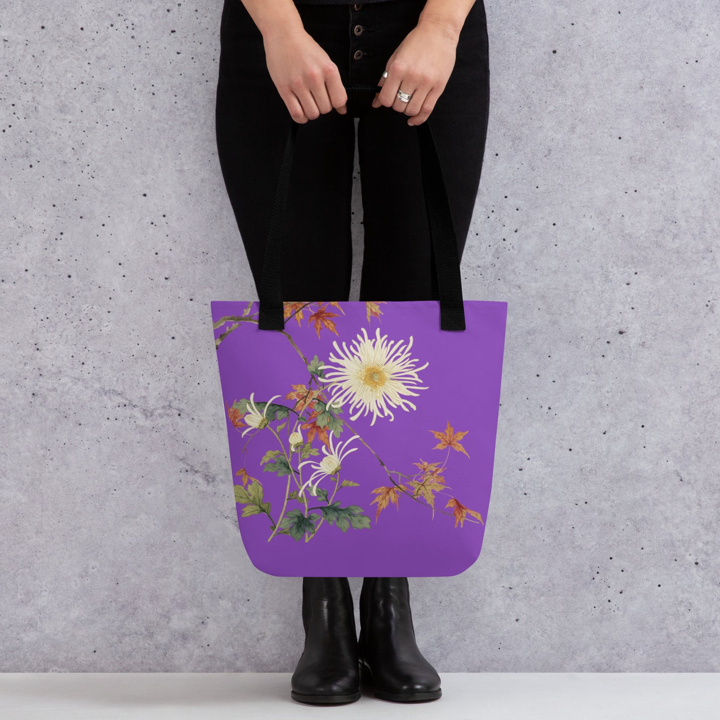 The Spirit of Flowers in Twelve Months｜Blooming Chrysanthemum and Maple Leaves｜Tote bag｜Purple