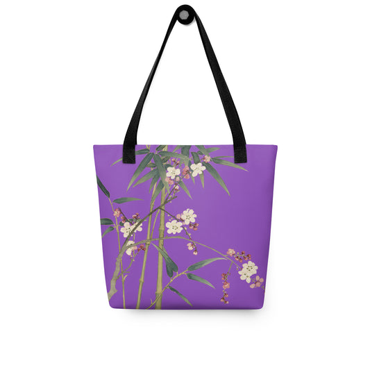 The Spirit of Flowers in Twelve Months｜Crimson Plum Blossom and Lush Green Bamboo｜Tote bag｜Purple