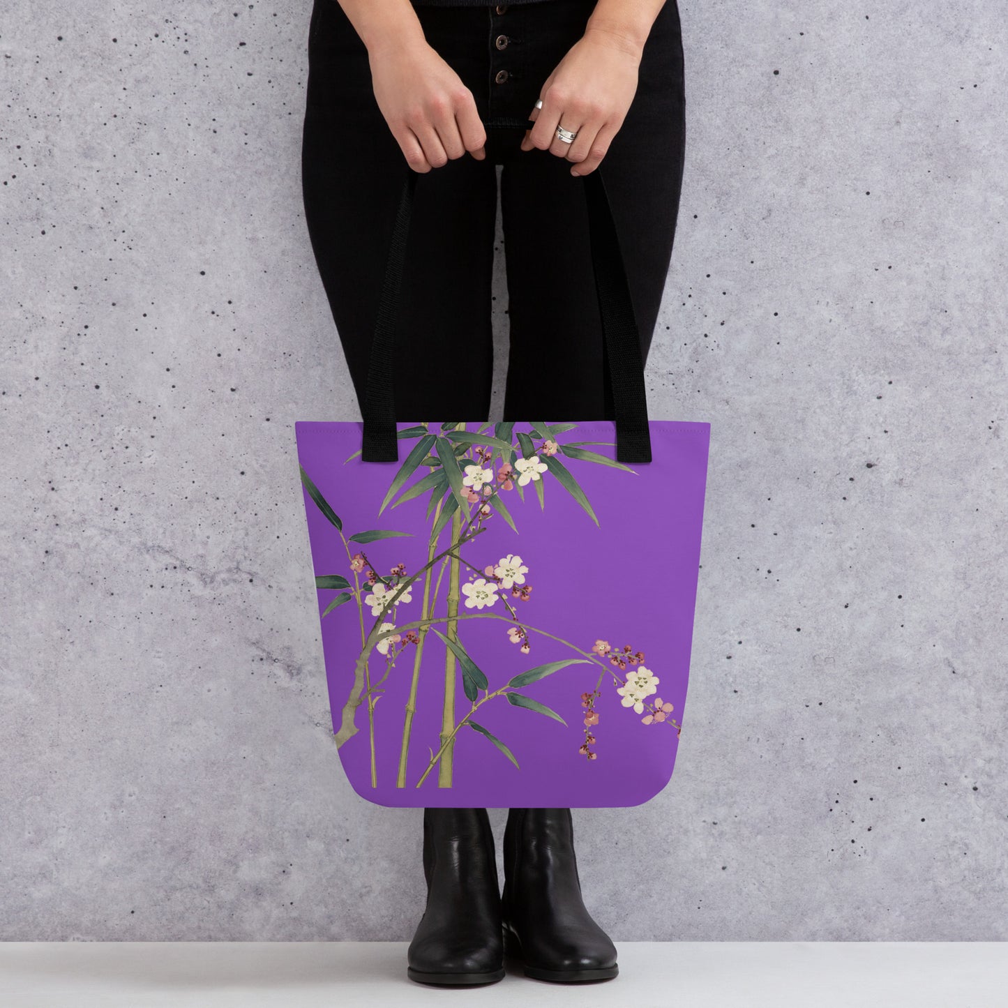 The Spirit of Flowers in Twelve Months｜Crimson Plum Blossom and Lush Green Bamboo｜Tote bag｜Purple